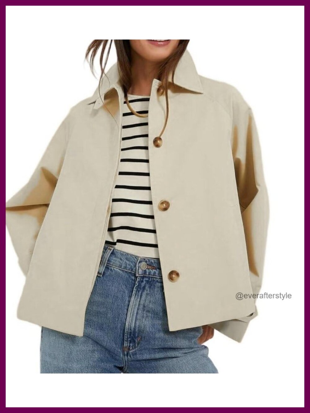 Cropped Button Front Trench Jacket with Pockets Raglan Sleeves
